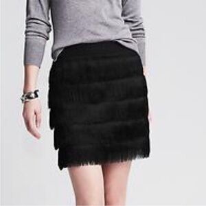 GAP All Over Fringe Satin Mini Skirt Black Sz 4 Party Cocktail Dancing Boho Chic
